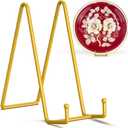 TR-LIFE 10 Inch Large Plate Stands/Holder for Display - Metal Picture Frame Holder Stand + Small Easels for Decorative Plate, Platter, Book, Plaques, Photo, Tabletop Art (Gold 2 Pack)