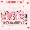 Happy Valentine's Day Door Sign Pink Wooden Valentine's Welcome Wall Hanger with Hand-drawn Heart, Latte, Xoxo, Smile Rustic Hanging Wall Plaque Wreaths Decor for Front Door Porch Farmhouse
