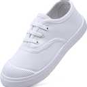 Toddler Kids White Canvas Shoes for Boys Girls Sneakers Slip-on Comfortable Fashion Light Weight Skin-Friendly Causal Running Tennis Shoes (White, 33)