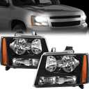 Nilight Headlight Assembly for 2007 2008 2009 2010 2011 2012 2013 2014 Chevy Avalanche Tahoe Suburban 1500 2500 Replacement Headlamp Bumper Lamp Set Black Housing Amber Reflector