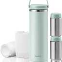 Papablic Innovative 360° CapsuleChill Breastmilk Cooler for 36H Safe Storage, 20oz Stress-Free Portable Breast Milk Chiller with 2pcs Stainless Steel Baby Bottles for Work & Travel, Mint Green