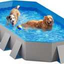 Peteast Foldable Dog Pool with Sturdy Square Design, Durable 82" Lx46 Wx12 D Extra Large Portable Pet Bathtub with Reinforced Sidewalls for Stability, Ideal for Indoor & Outdoor Use (Blue&Gray)