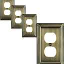 Single Duplex Outlet Cover Plate, 4- Pack Antique Brass Adler Metal Wall Plate 1 Gang, for Light Switch Cover, Receptacle Light Switch, Switch Cover Decorative Wallplate, Durable
