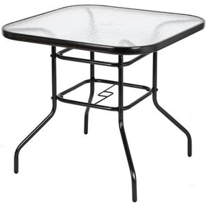 31.5" Square Outdoor Dining Table, Toughened Glass Patio Table with Umbrella Hole for Yard and Garden