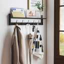 BAMEOS Wall-Mounted Shelf with Hooks - 28.9 Inch Entryway Hanging Shelf with 5 Dual Hooks for Bathroom, Living Room, Bedroom (Black)