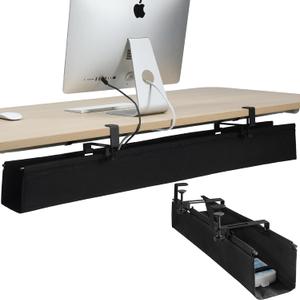 MAXECHO Under Desk Cable Management Tray 48" - Clamp on Wire and Cable Organizer for Storage and to Hide Cords - Ideal for Home Office - Premium Black Fabric Design