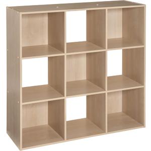 ClosetMaid Cubeicals 9 Cube Storage Shelf Organizer Bookshelf, Square Shape, Easy Assembly - Birch Wood Finish