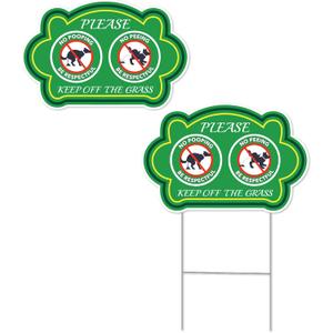 Mr. Pen- No Peeing and No Pooping Dog Sign, 2 Pack with 1 Metal Stake, Double-Sided, Waterproof, Please Be Respectful Keep Off Grass Signs, Ideal for Lawns, Gardens & Backyards