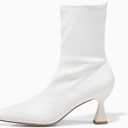Coutgo Womens Ankle Boots Pointed Toe Low Kitten Heel Side Zipper Office Dress Fall Booties Shoes (9, White)