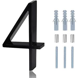 Modern House Numbers - 5 Inch Floating House Numbers With Nail Kit And Instructions Easy To Install, High Gloss Black Number 4
