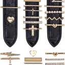 14Pcs Rhinestone Watch Charm Watch Band Charms Alloy Cross Heart Watch Charms Decorative Ring Loops for Watch Band Decoration (Golden)