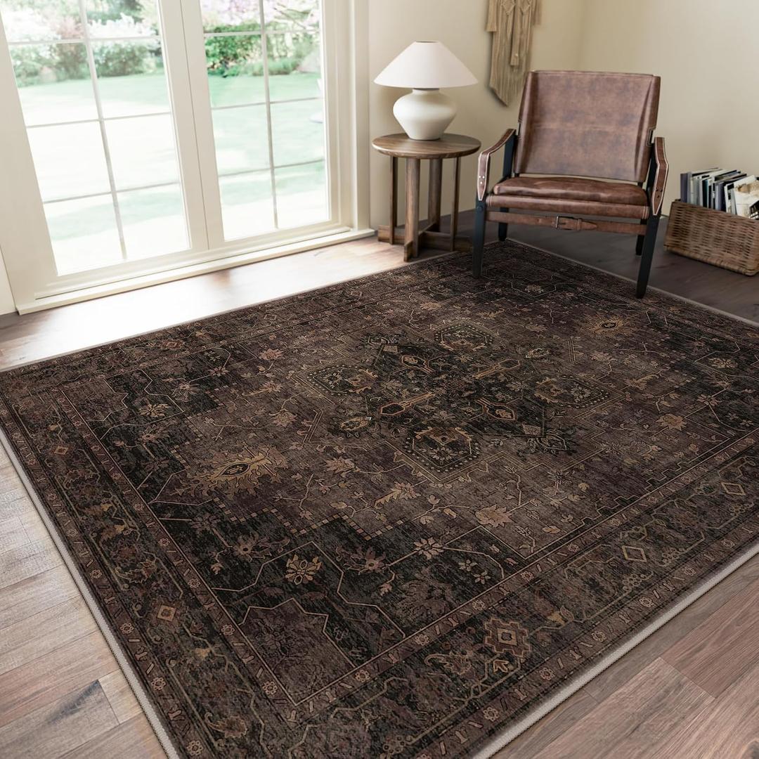 GENIMO 9x12 Washable Area Rugs for Living Room, Non Slip, Dark Brown