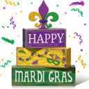 Moucuny 4 Pcs Mardi Gras Decorations Mardi Gras Wooden Sign Carnival Table Centerpiece Carnival Tiered Tray Decor Decorative Faux Book Stack Block for Masquerade Party Fireplace Mantel Shelf