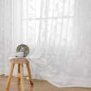 YoungsTex Leaf Linen Sheer Curtains 63 Inches Length for Living Room, Rod Pocket White Lace Drapes Light Filtering Lightweight Boho Embroidered Window Teatments for Bedroom, 2 Panels, 52 X 63 Inch