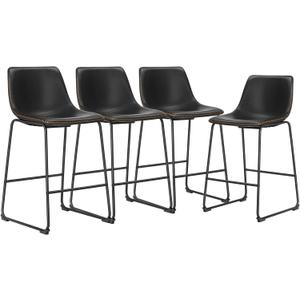 DUMOS 26 Inch Counter Height Bar Stools Set of 4, Modern Faux Leather High Barstools with Back and Metal Leg, Bar Chairs for Kitchen lsland, Black, 4 Pcs 26 In
