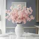 6 Pcs Artificial Cherry Blossom Branches Silk Fake Cherry Blossom Flowers 43 Inch Faux Stems for Spring Home Decor, Table Centerpieces, Wedding Bouquets(Light Pink,Classic)