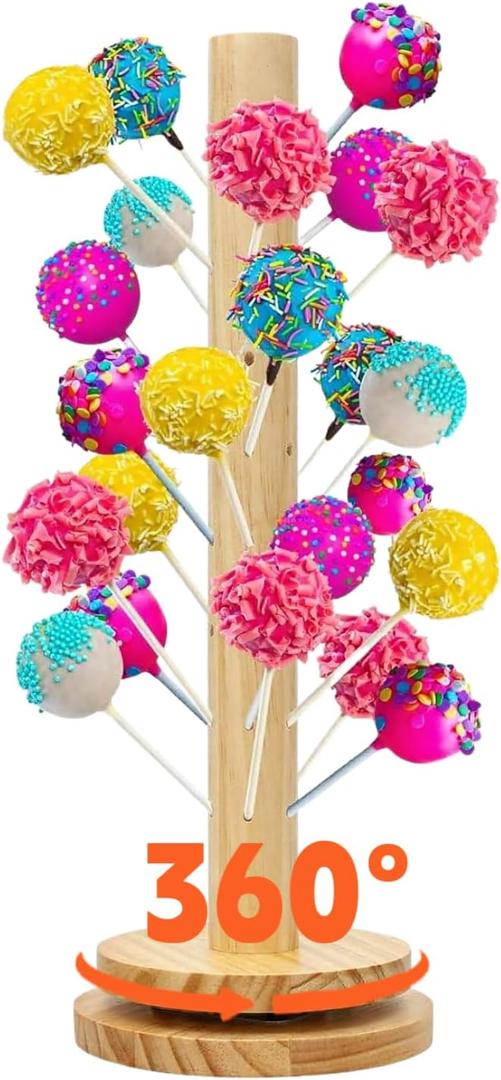 Wooden Cake Pop Stand with Spinning Base, 48-Hole Dessert Display Holder for Candy Buffet Table, Birthday Wedding Baby Shower Party Anniversary Decor (1 Pack)