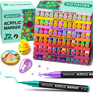 Acrylic Paint Pens Markers Set, 72 Colors Extra Fine Tip Point Acrylic Paint Markers for Textile, Rock Painting, Canvas, Wood, Ceramic, Glass, Stone, Fabric, DIY Crafts & Art Supplies