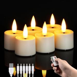 Raycare Rechargeable Tea Lights with Remote, 6 Pack Flickering Votive Candles with 2/4/6/8h Timer, Realistic Battery Operated LED Tealight for Wedding Party Halloween Thanksgiving Christmas Decor