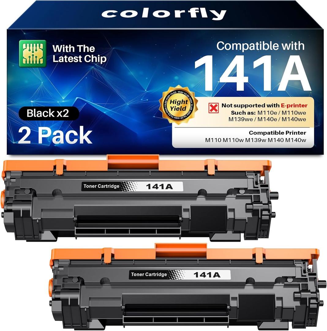 141A W1410A Toner Cartridge (with Chip) Compatible for HP 141A Black LaserJet Toner Cartridge W1410A 141X W1410X for HP LaserJet M110w M140w MFP M139w Printer Toner (2 Black Pack)