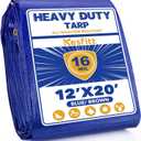 Kesfitt Tarp Heavy Duty Waterproof 12x20FT,16 Mil Thick Tarps Tear&Fade Resistant,UV Resistant,Poly Tarp Cover with Grommets and Reinforced Edges for Outdoor Camping Pools Boat Car(Blue/Brown)