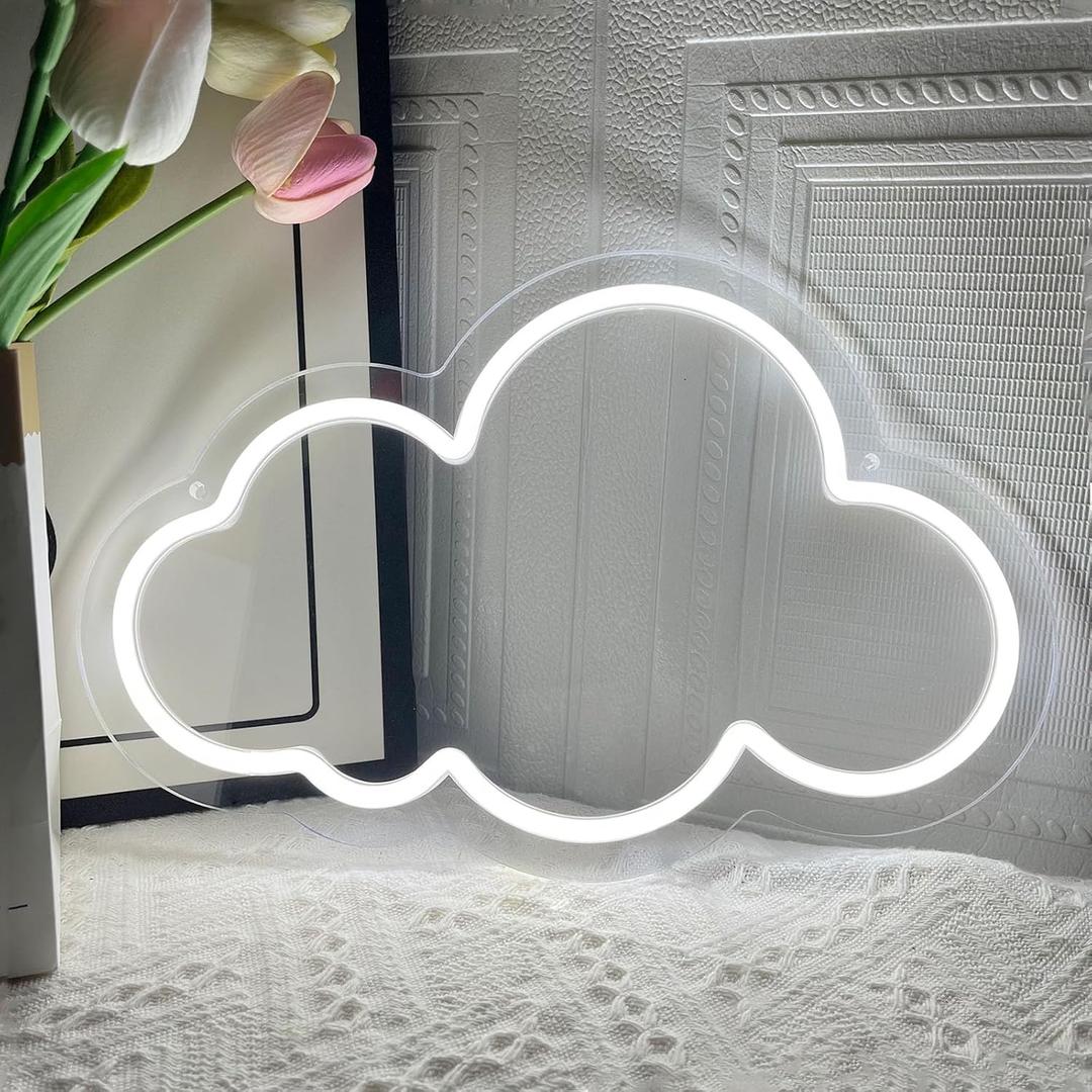 Cloud Neon Sign Cute White Clouds LED Light Sign for Wall,13 * 7.9IN Dimmable USB Floating Clouds Light Up Sign for Living Room Kid Bedroom Nursery Birthday Christmas Wedding Party decor