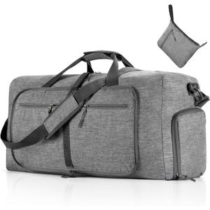 Vomgomfom Travel Duffle Bag for Men, 65L Foldable Travel Duffel Bag with Shoes Compartment Overnight Bag for Men Women (A Gray)