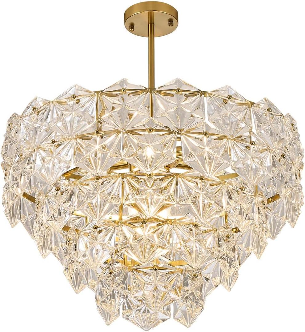 Soilsiu Modern Gold Crystal Chandeliers for Dining Room, Island Light Fixture Over Table,7-Light Height Adjustable Hanging Pendant Light Fixtures for Kitchen, Living Room, Bedroom, Bathroom