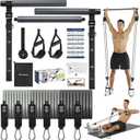 Upgraded Pilates Bar Kit with Resistance Bands Natural Latex for Women & Men, Heavy-Duty Stainless Steel Multifunctional Yoga Pilates Stick for Home Gym Exercise Fitness Equipment Full-Body Workouts (Grey Blue(30/40/50lbs))