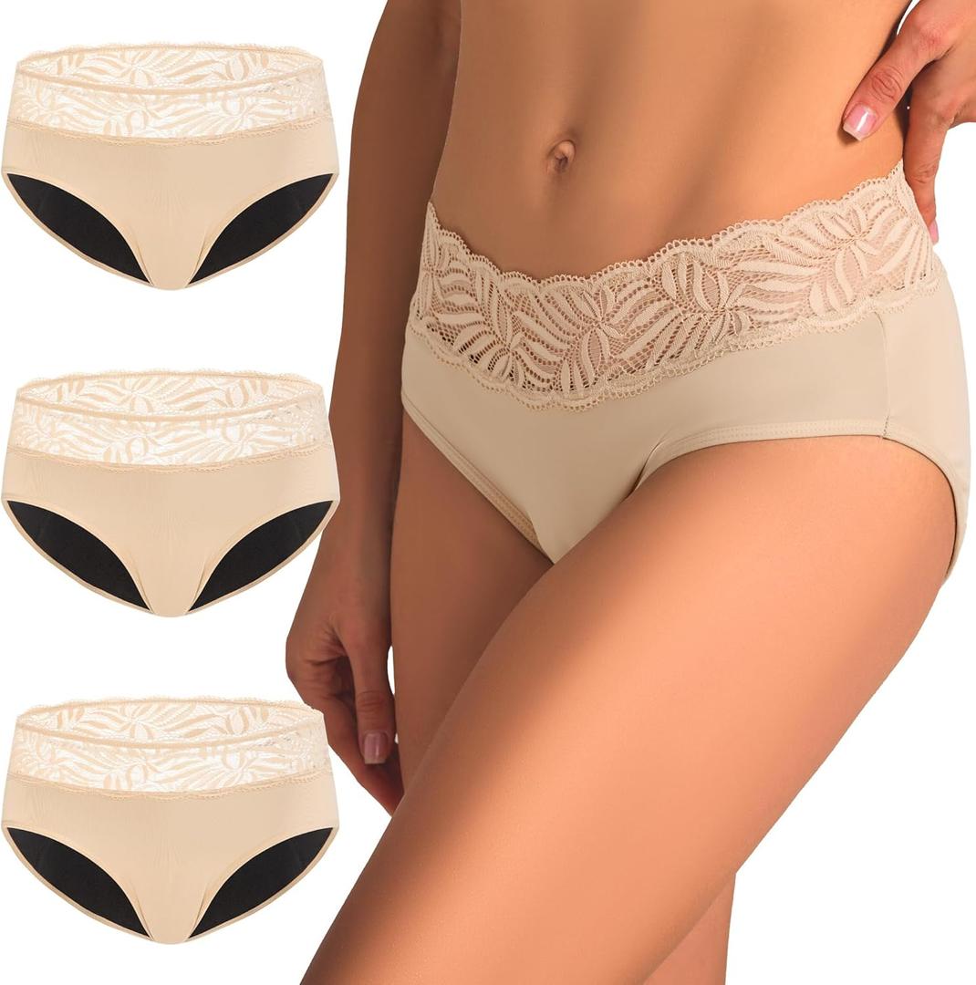 Battewa Leak Proof Underwear for Women Full Cover Incontinence Underwear Pee Proof Adult Briefs Washable Overnight 100ML (Large, Beige3)