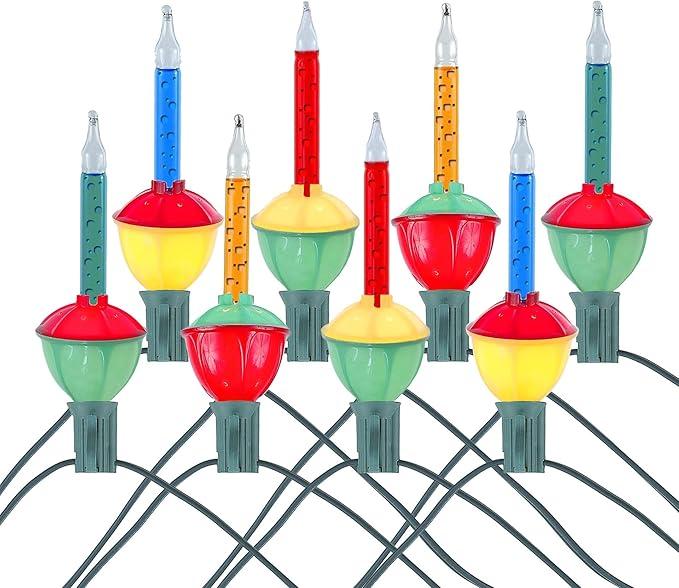 Novelty Lights Traditional Bubble Light Set, 8 Feet 8 Bulbs Red/Blue/Orange/Green Liquid with Multicolor Bases, 5 Watt E12/C7 Bulbs for Indoor Christmas Trees, Nostalgic Holiday Home Decor