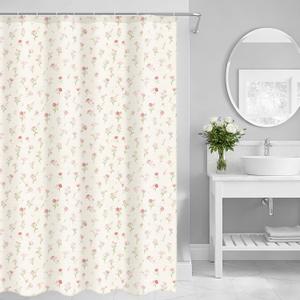 Boao Floral Shower Curtain Linen Farmhouse Cottagecore Spring Shower Curtain Boho Rustic Wildflowers Water Repellent for Bathroom Farmhouse 72" W x 72" L(Pink Flower)