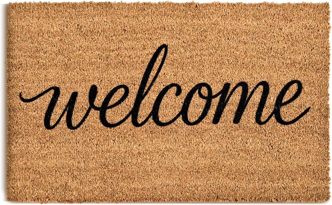 Natural Coco Coir Door Mat with Heavy Duty Backing, 17" x 30" Anti-Slip Coconut Welcome Mat Outside Entrance, Easy Clean Front Door Doormat for Entry, Porch, Patio, Garden, Garage, Mudroom