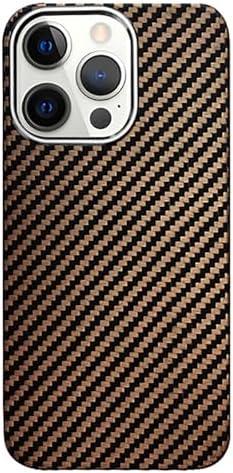 POCHY Carbon Fiber Case for iPhone 15 Pro Max/15 Pro/15 Plus/15, Metal Frame Camera Lens Protection, Slim Tough Pocket Friendly Phone Cover,Brown,15Pro