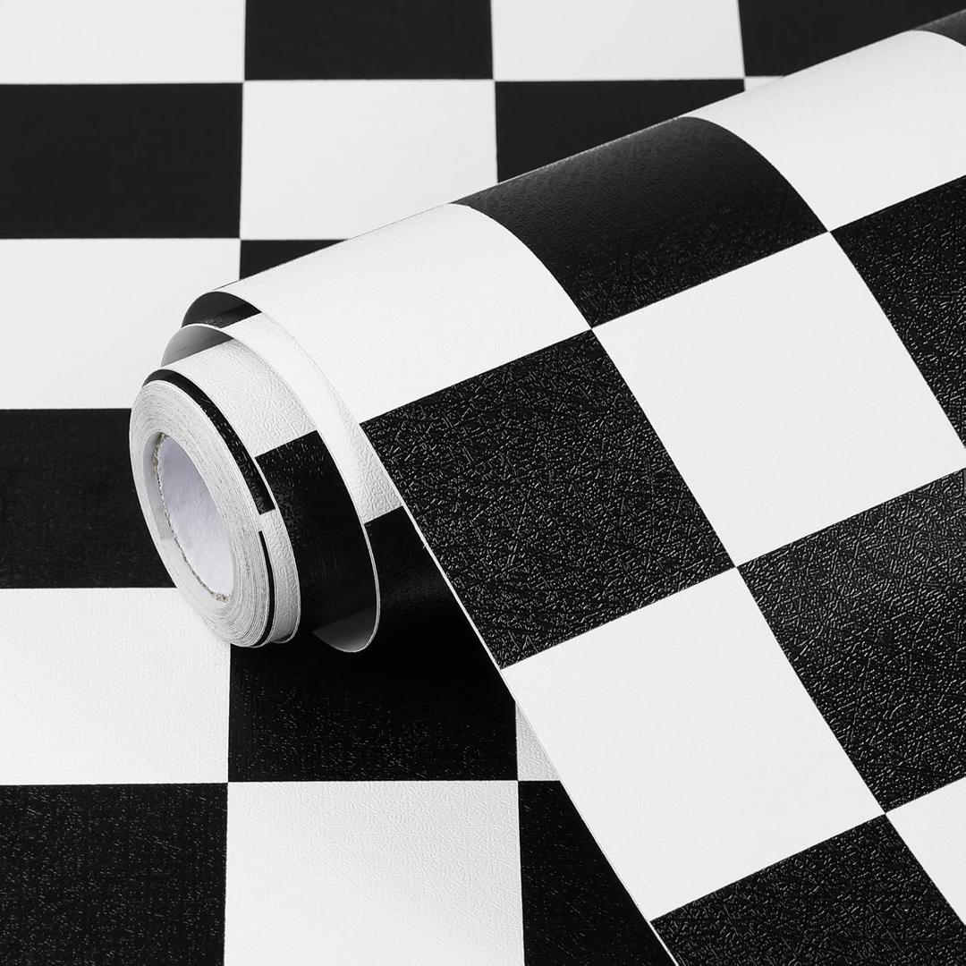 Black and White Contact Paper Mosaic Checkered Peel and Stick Wallpaper Lattice Self Adhesive Waterproof Vinyl Roll for Bathroom Kitchen Backsplash Cabinets Shelf Liners Drawers 17.3"x80"