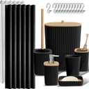 Clara Clark Bathroom Accessories Set - Bathroom Set, Bathroom Accessory Set, Shower Curtain Set, Toilet Brush, Trash Can & Soap Dispenser - Black - 20PC