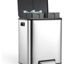 GAOMON Kitchen Dual TrashCan and Recycling Bin, 2 x 4 Gallon Stainless Steel TrashCan, 30 Liter, Removable Inner Bin and Soft Close Lid, Suitable for Home, Office, Business - Silver