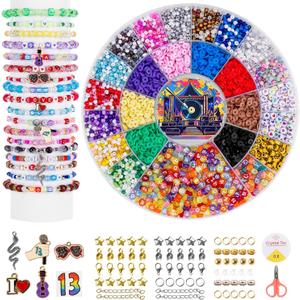 DreGlam TS Bracelet Making Kit with 12 Colors Mixed Color Seed Beads, Clay Beads, Letter, Smile, Heart & Number Beads, Charms for Jewelry Making Crafts Gifts
