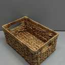 Wicker Basket, Water Hyacinth Baskets for Organizing, Rectangular Wicker Storage Basket for Shelves, Decorative Storage Bin with Built-in Handles (Medium)