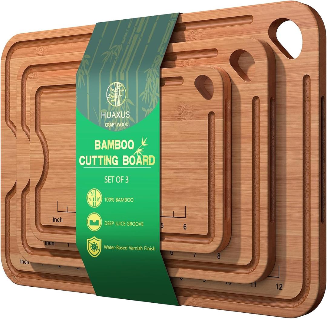 Wood Cutting Boards For Kitchen, Bamboo Cutting Boards With Deep Juice Grooves & Built-In Handles, Charcuterie Board & Chopping Board 2-In-1 Design Wooden Cutting Board New Home Gift ideas for Women (Carbonized Bamboo(Brown))