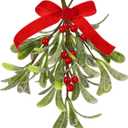 Mistletoe Christmas Decor, Artificial Hanging Mistletoe Picks with Velvet Bow Berries,Like Real Christmas Kissing Ball Ornaments for Kitchen Doorway Decorations
