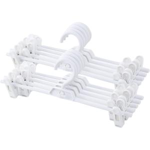 Pants Hangers, 10pcs Adjustable Clothes Hangers with Clips, Portable Drying Rack Travel Plastic Non-Slip Clothes Drying Hanger for Kids Or Adults Garments (White), Large