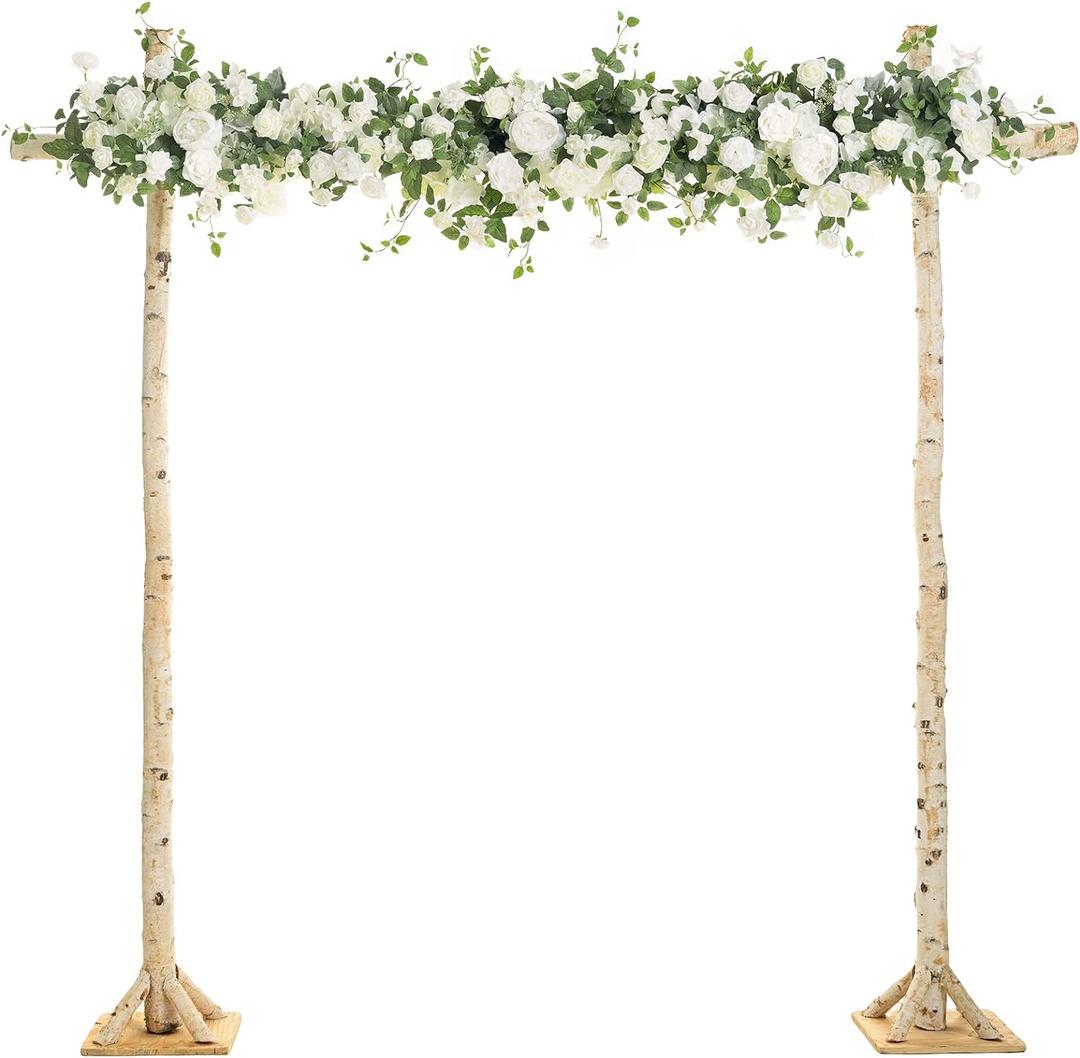 Ling's moment Artificial Wedding Arch Flowers Swags Arrangement Set (Pack of 3) Floral for Ceremony Reception Rose Backdrop White Sage Green Evergreen Garland Arbor Decorations Outdoors Party Decor