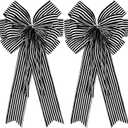 2 Pack Black White Stripe Halloween Fall Bows for Wreaths, 12”x20”Black and White Christmas Decorations Bow for Tree Topper Gothic Spooky Holiday Birthday Party Wall Home Front Door