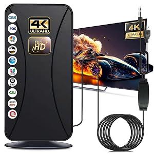 2025 TV Antenna, 999+ Mile Long Range TV Antenna for Smart TVs and All Older TVs, Indoor Outdoor Clear Digital Antenna with 4K 1080p Support - Coaxial Cable and Amplifier