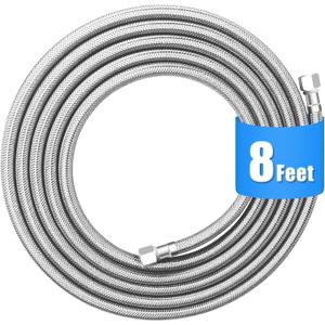 Refrigerator water line - 8 FT Premium Stainless Steel Braided Ice Maker Water Line,Food grade PEX Inner Tube Fridge Water Supply Line with 1/4" Compression Fittings for Refrigerator Ice Maker