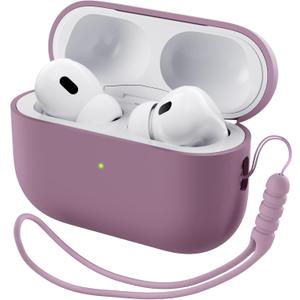 ORNARTO Compatible with AirPods Pro 2 Case 2022, Full Protective Hybrid Silicone for AirPods Pro 2nd Generation Case, Front LED Visible Skin Cover-Lilac Purple