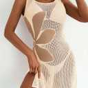Dokotoo Women's Summer Swimsuit 2026 Cover up Crochet Beach Floral Hollow Out Slit Bikini Sleeveless Cover up Dresses (Beige, M)
