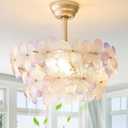 Gold Crystal Fandelier Ceiling Fans with Lights, 20" Gold Flower Chandelier Ceiling Fan with Light Remote Control, Caged Mid Century with 6 Speeds for Bedroom, Nursery, Living Room (Multi)