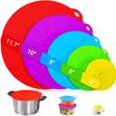 Silicone lids - 5 Pack Heat Resistant Microwave Splatter Cover, Reusable silicone Suction lids for food storage Fits Bowls, Cups, Skillets, Plates, Pots, Pans StoveTop, Oven, Fridge Safe (5pcs Big size Multi purpose, 5pcs multi colors)